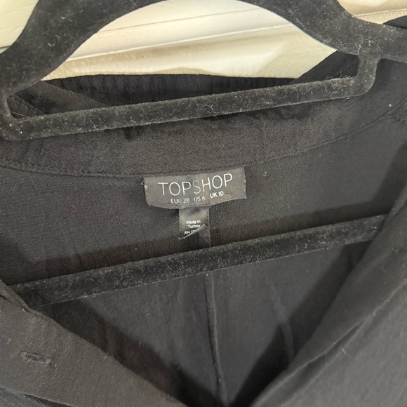 Topshop Button Up Black Collared Dress Tie Waist - Picture 4 of 9